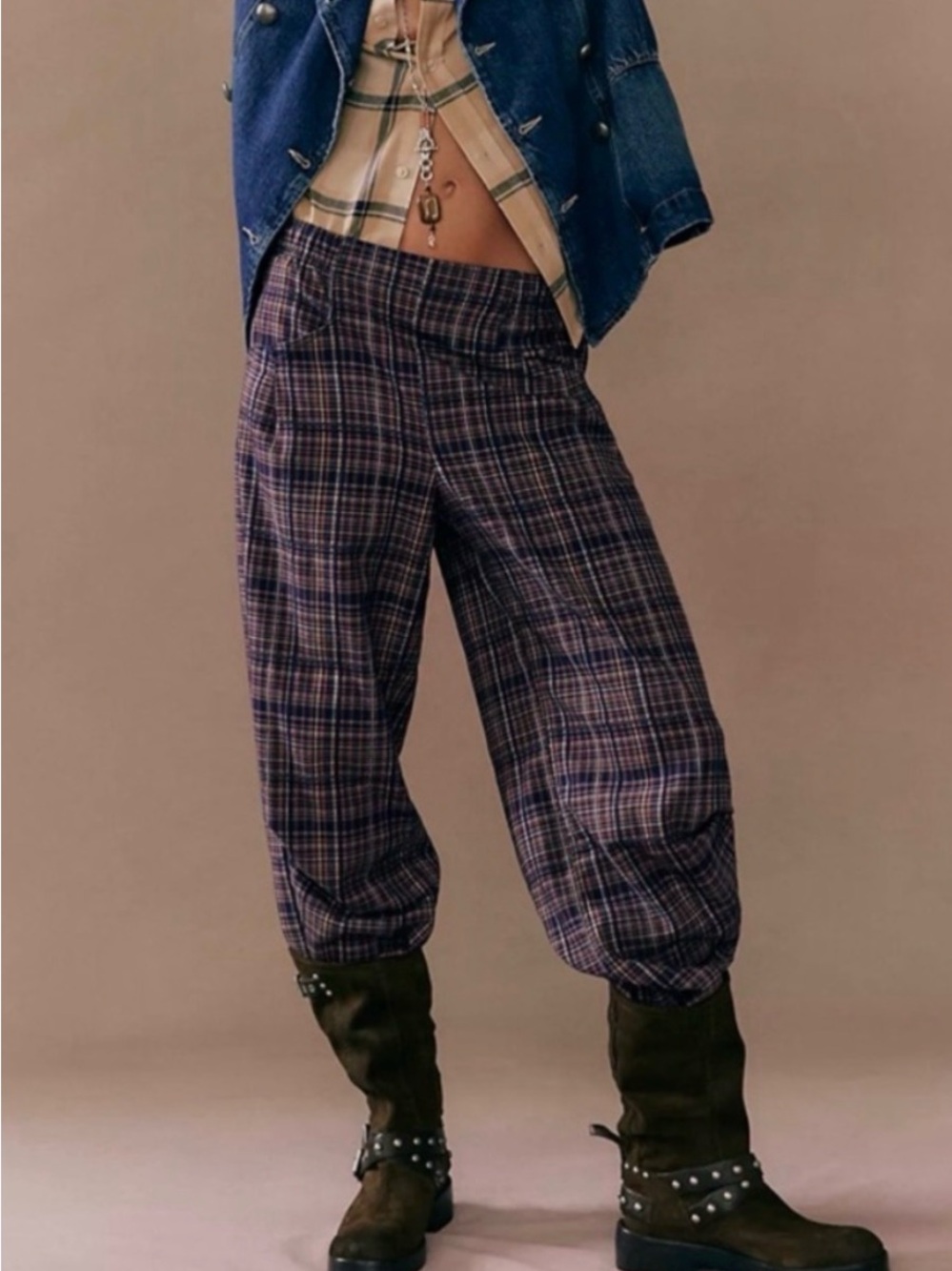 NWT Free People Nice Choice Pull On Pants in Navy Combo
